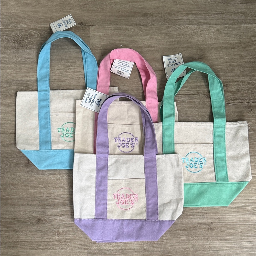 Trader Joe's Canvas Tote Bags Set Pastel Collection